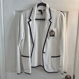 Ralph Lauren White Knit Blazer with Navy Trim